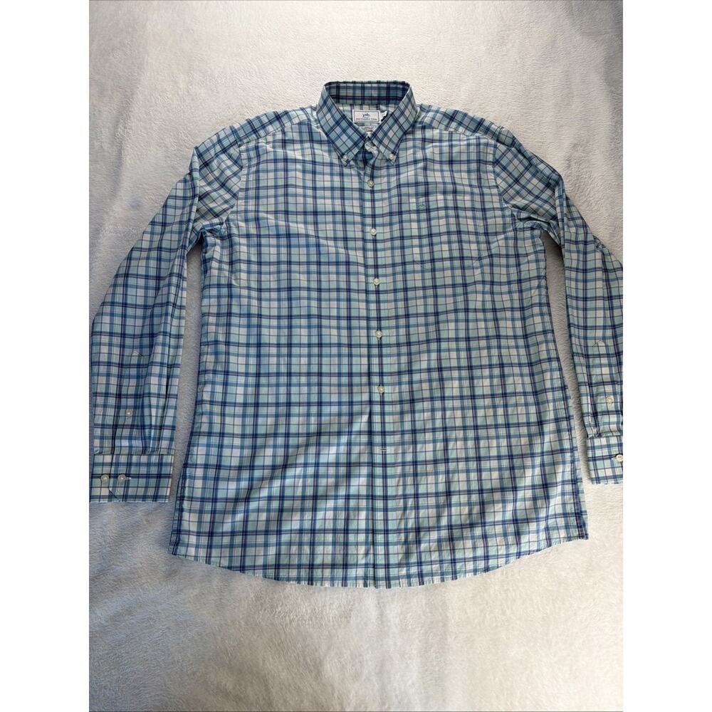 Southern Tide Long Sleeve Button Up Plaid Blue Classic Fit Men L